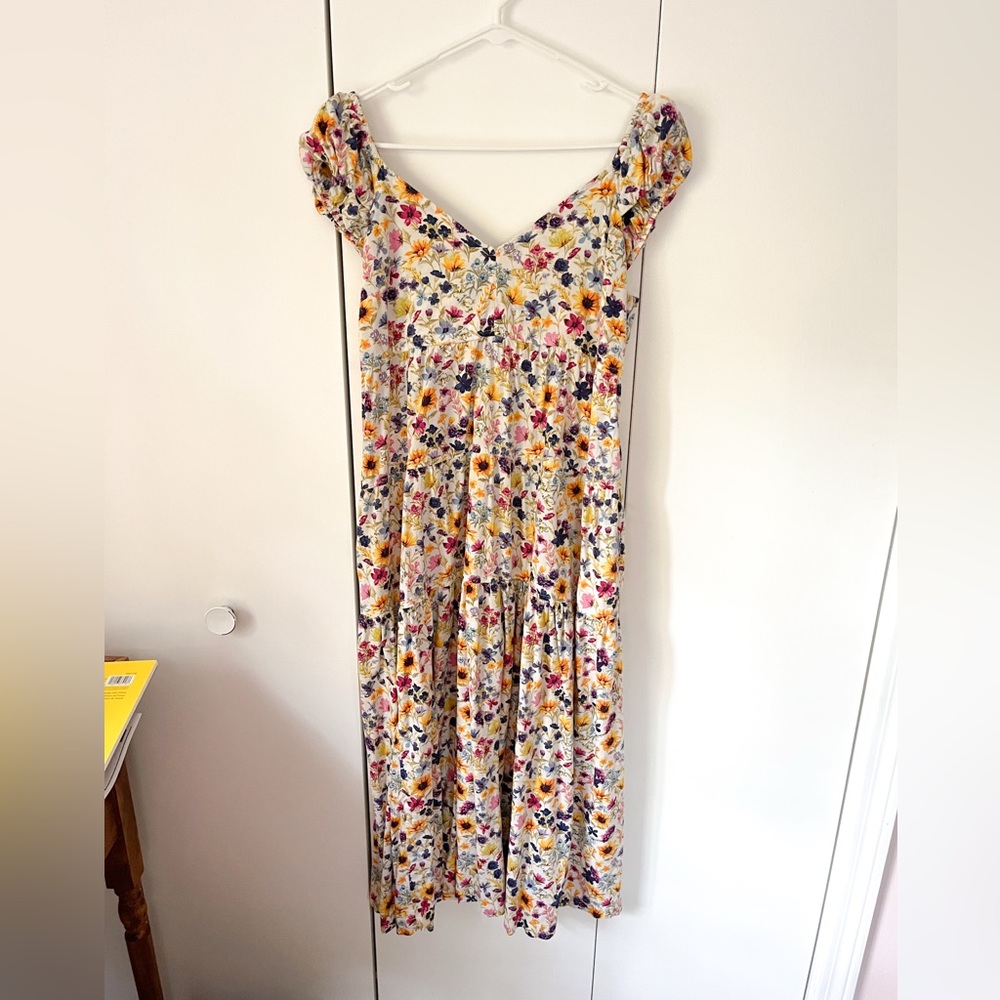 Old Navy Multicolor Floral Midi Dress, Cottage Core Sundress, Bow Detail